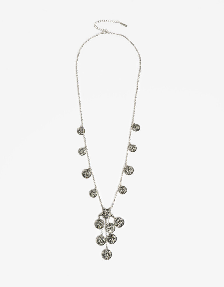 Collares Largos Folk Collar Largo Chapas Boho - Plateado Antique Silver