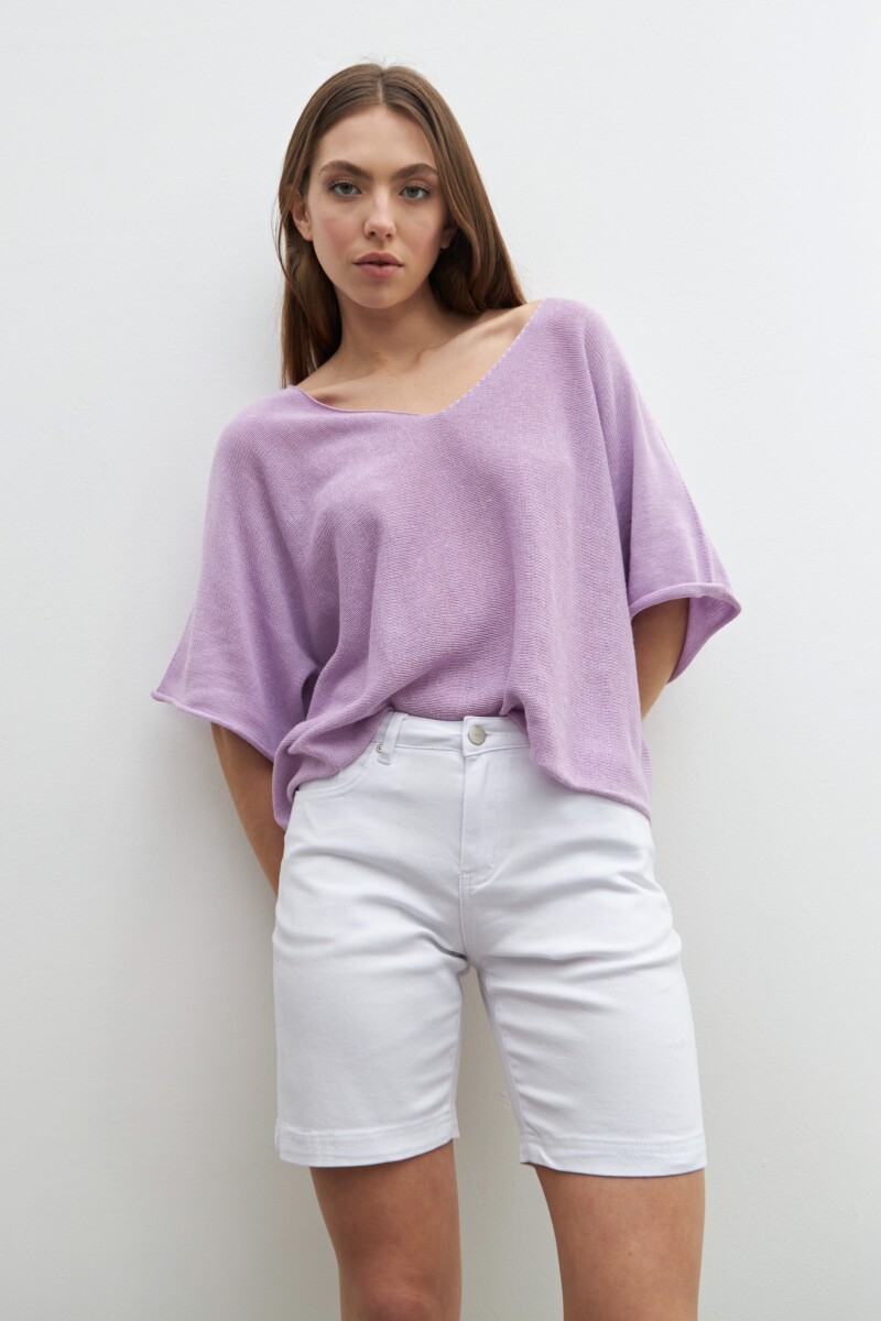 Sweater oversized escote V - lavanda 