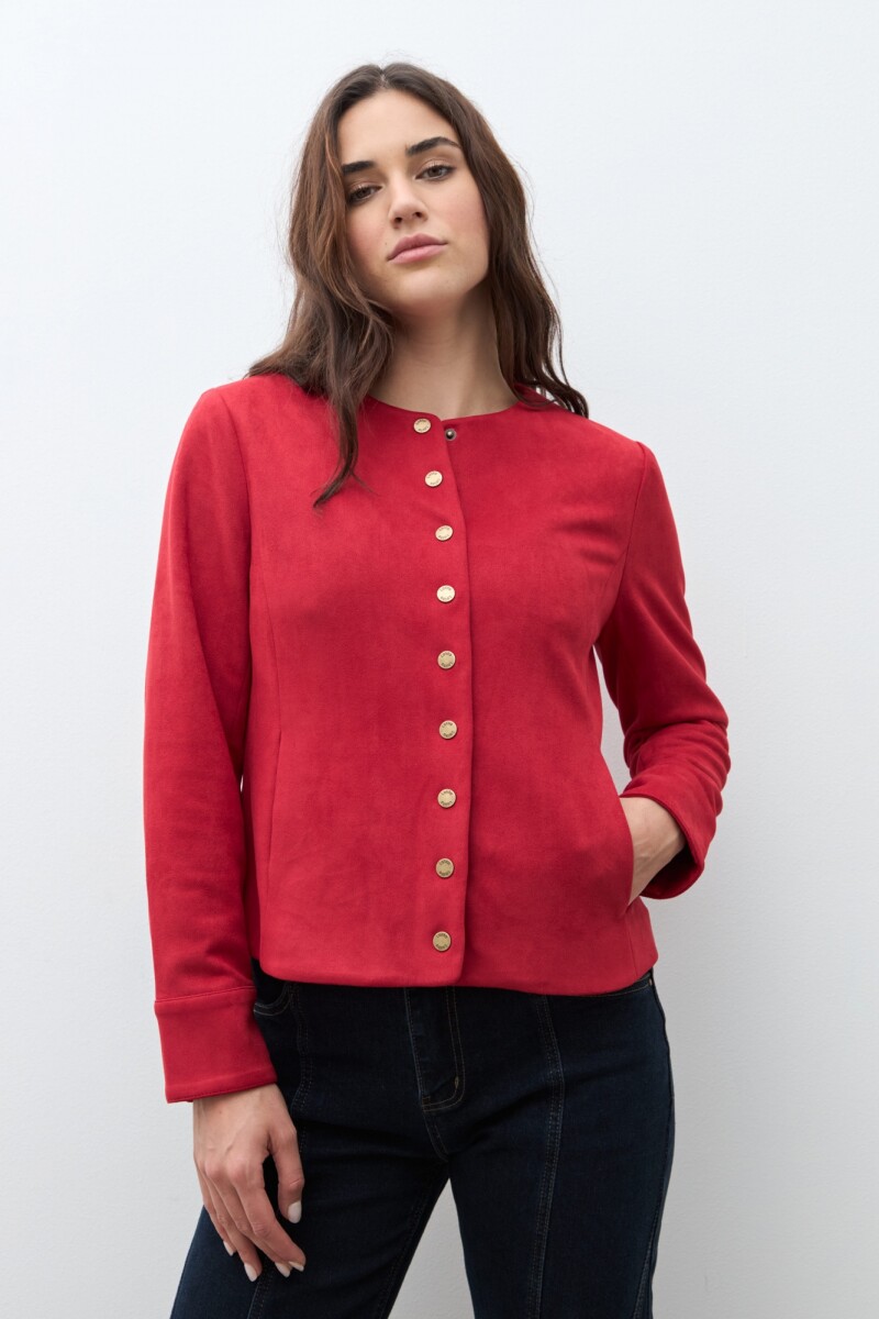 Chaqueta simil gamuza con botones metálicos rojo