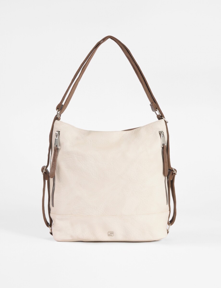 Cartera hobo mochila con cierres - crudo 