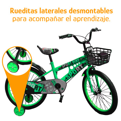 Bicicleta Infantil Rodado 20 C/Rueditas Aux Estilo Deportivo Verde