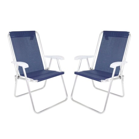 Kit 2 Reposeras Altas Plegables Aluminio Conforto Sannet Mor Azul Marino