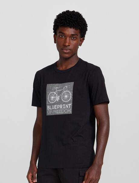 CAMISETA MASCULINA MANGA CORTA CON ESTAMPA NEGRO