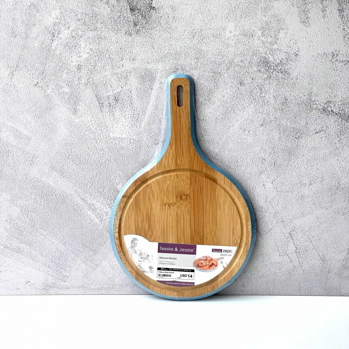 Tabla Bambú Redonda c/Mango de Cocina 36cm x 23cm x 1.2cm 