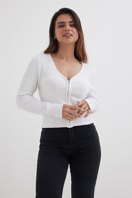 Sweater con cierre frontal BLANCO