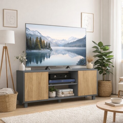 Rack TV Luka 120 cm Grafito con Puertas Miel – Hasta 50” con Patas y 2 Nichos Rack TV Luka 120 cm Grafito con Puertas Miel – Hasta 50” con Patas y 2 Nichos