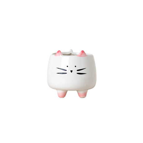 Maceta de cerámica gato con pies rosados Blanco