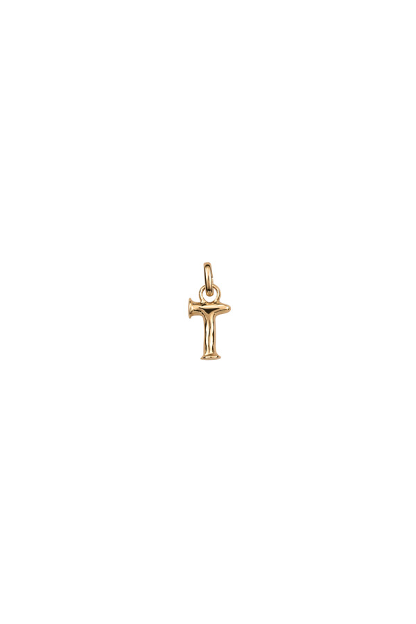 CHARM DE ALEACION DE METALES BAÑADO EN ORO DE 18 K CON FORMA DE LETRA T CON ARGOLLA Charm