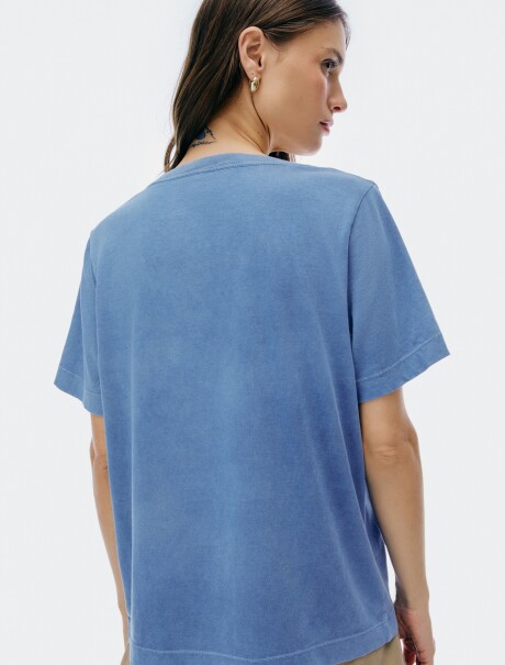 CAMISETA MANGA CORTA CUELLO EN V AZUL