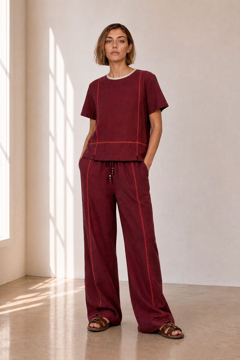 PANTALON LINO CRUZ BURDEOS