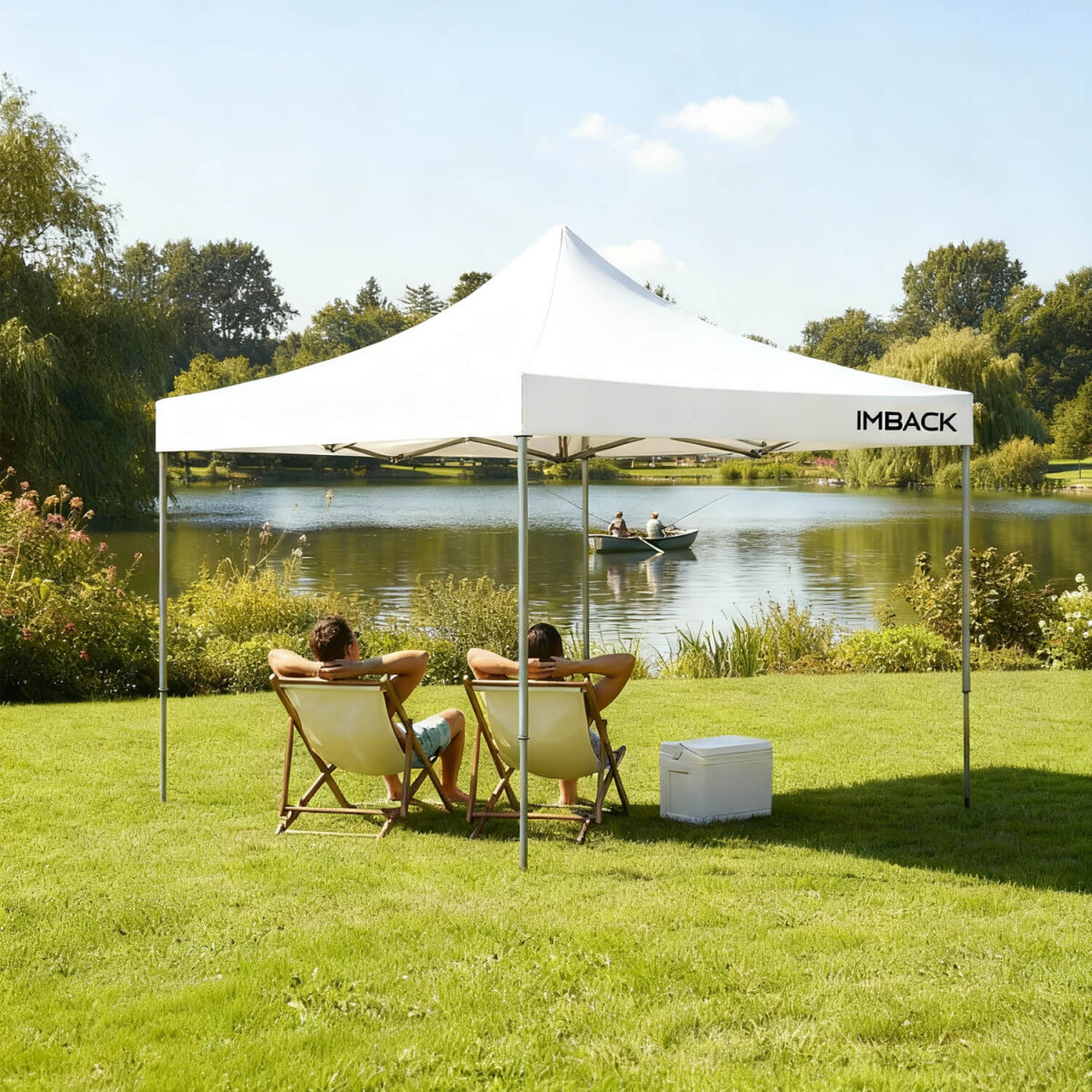 Gazebo Plegable 3x3 M Auto armable Toldo Playa Jardin Carpa Tela 600d IMBACK Color Blanco 