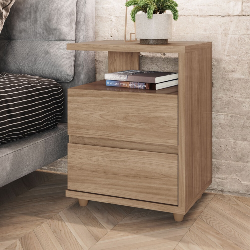 MESA DE LUZ O NOCHE CON ESPACIO Y DOS CAJONES RUSTICO