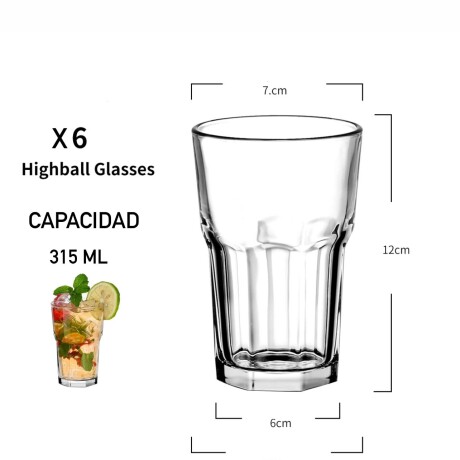 Juego De 6 Vasos Refresco Vidrio 315ML Juego De 6 Vasos Refresco Vidrio 315ML