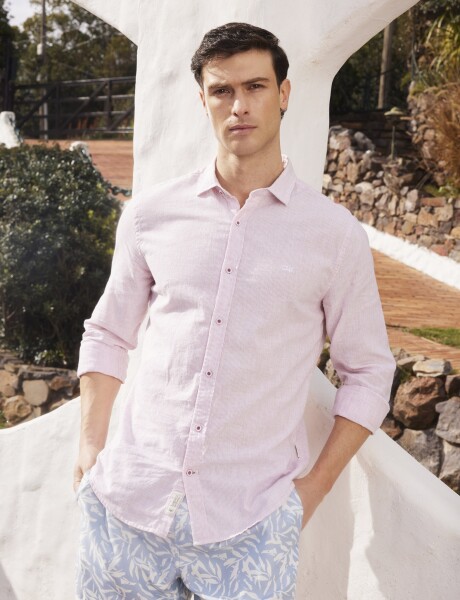 CAMISA DE LINO RAYADA Rosa