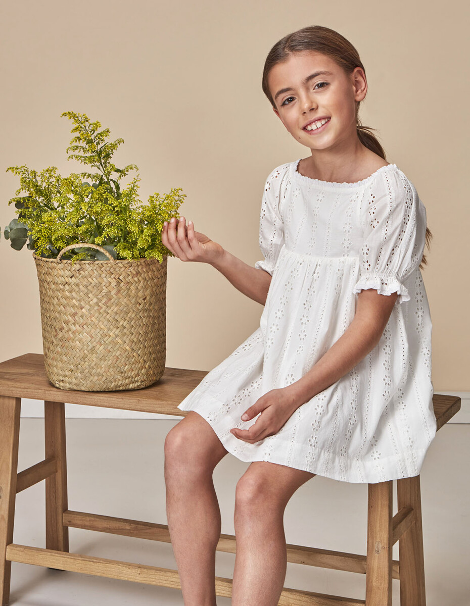 Vestido De Openwork Engomado - Blanco Roto 