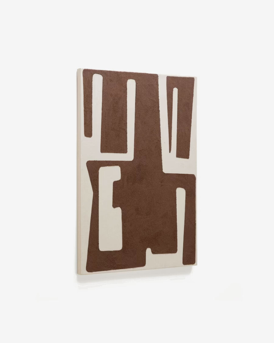 Cuadro abstracto Salmi - de lino beige y marrón 100 x 70 cm 