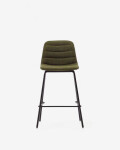 Taburete Zunilda de chenilla verde oscuro y acero con acabado negro mate altura 65 cm