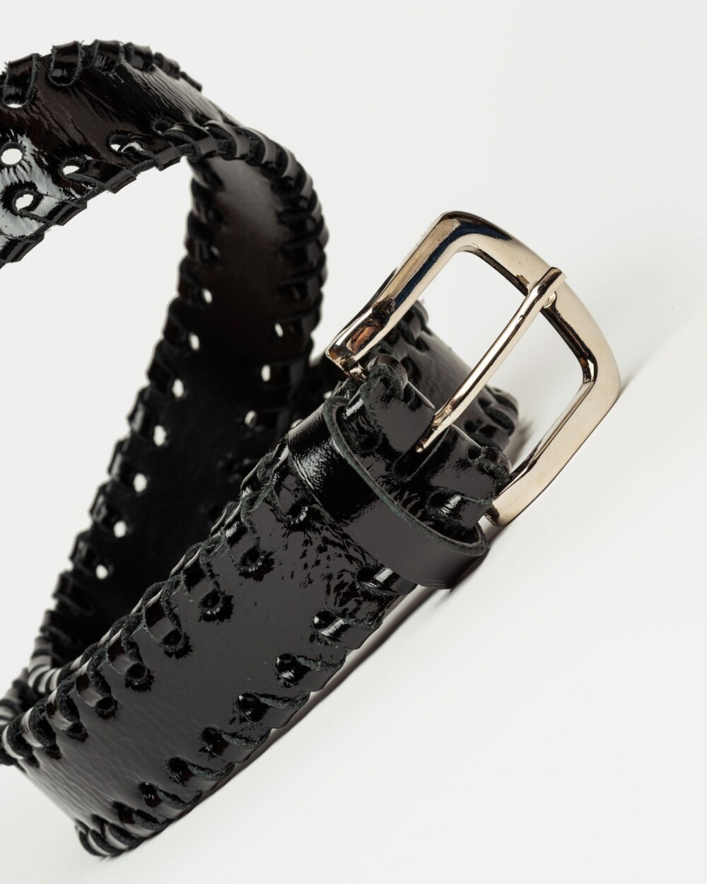 Cinturón The Braided en cuero charol arrugado Negro