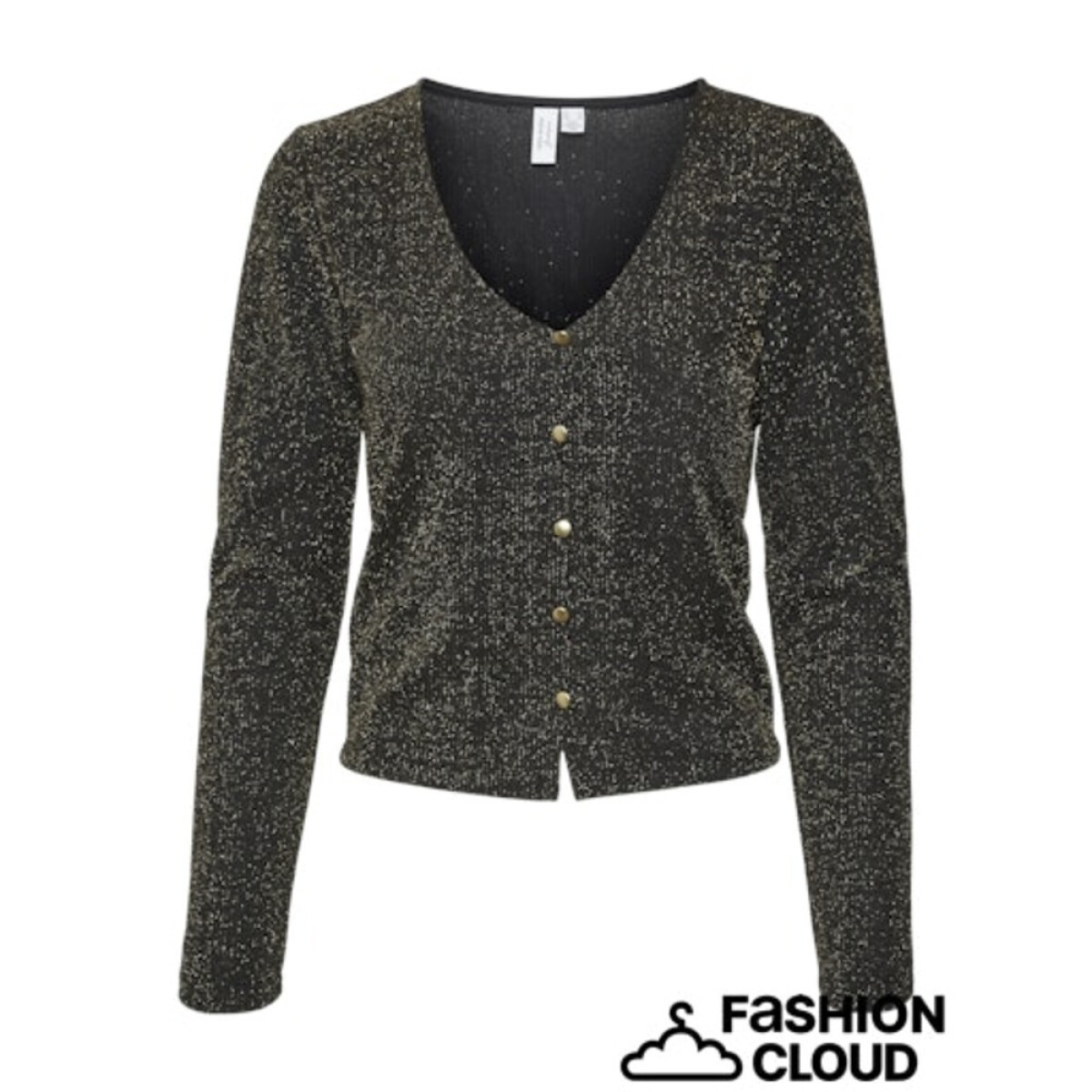 VMRITA L/S V-NECK TOP JRS BTQ - BLACK D. GOLD LUREX 