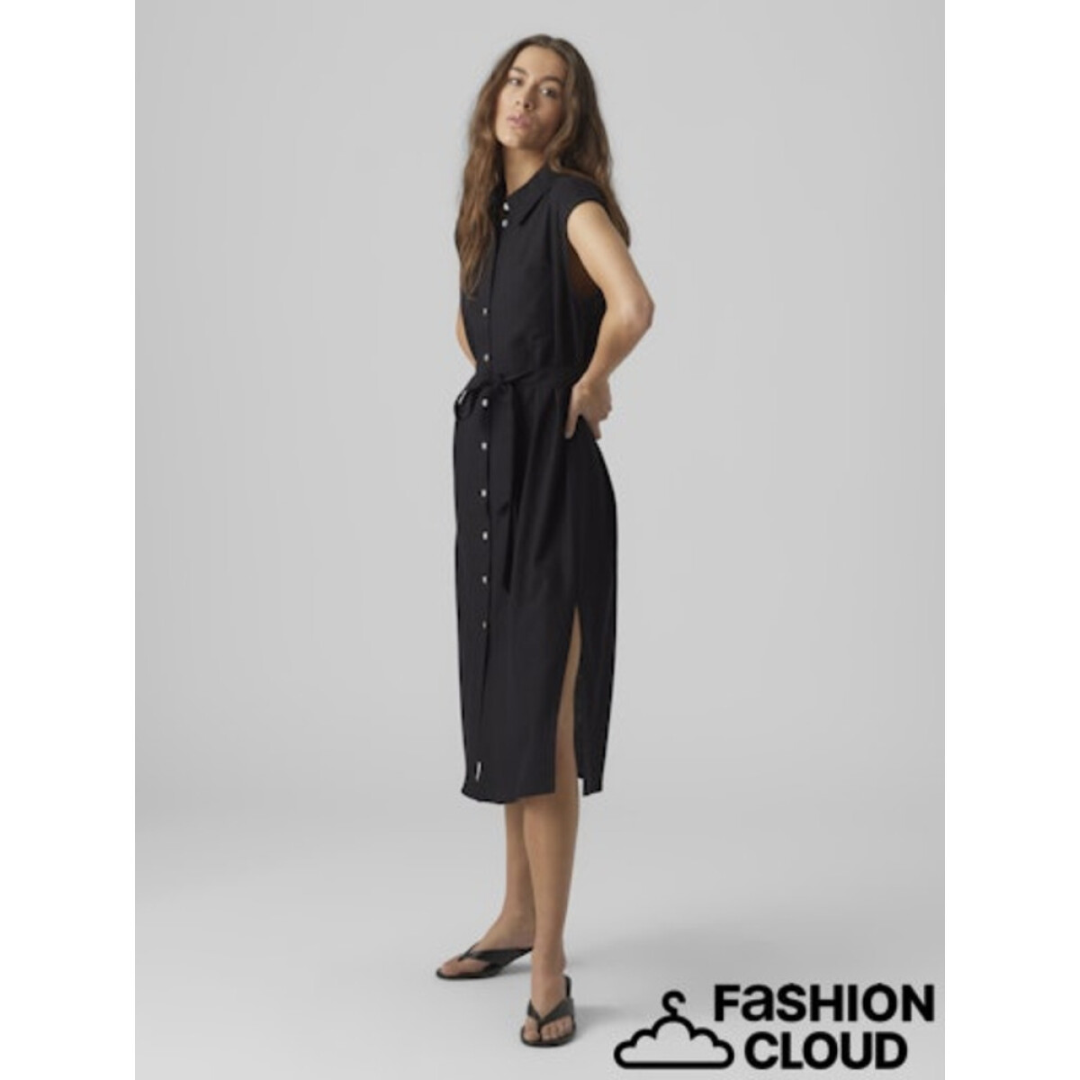 VMMYMILO SL CALF SHIRT DRESS WVN GA - BLACK 