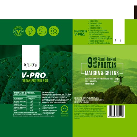 Protein Bar Vegan 65 g Caja x 12 Brota- Matcha & Greens Protein Bar Vegan 65 g Caja x 12 Brota- Matcha & Greens