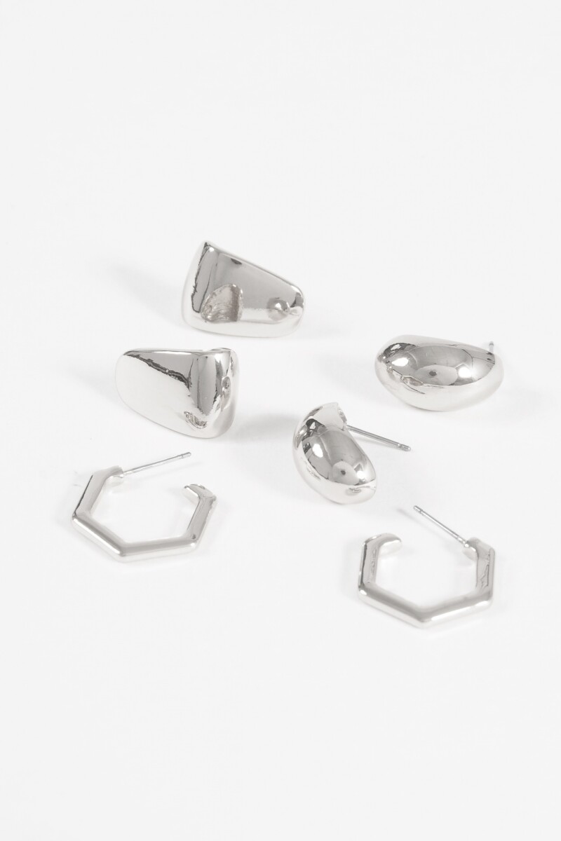 Set de caravanas pequeñas con forma plateado