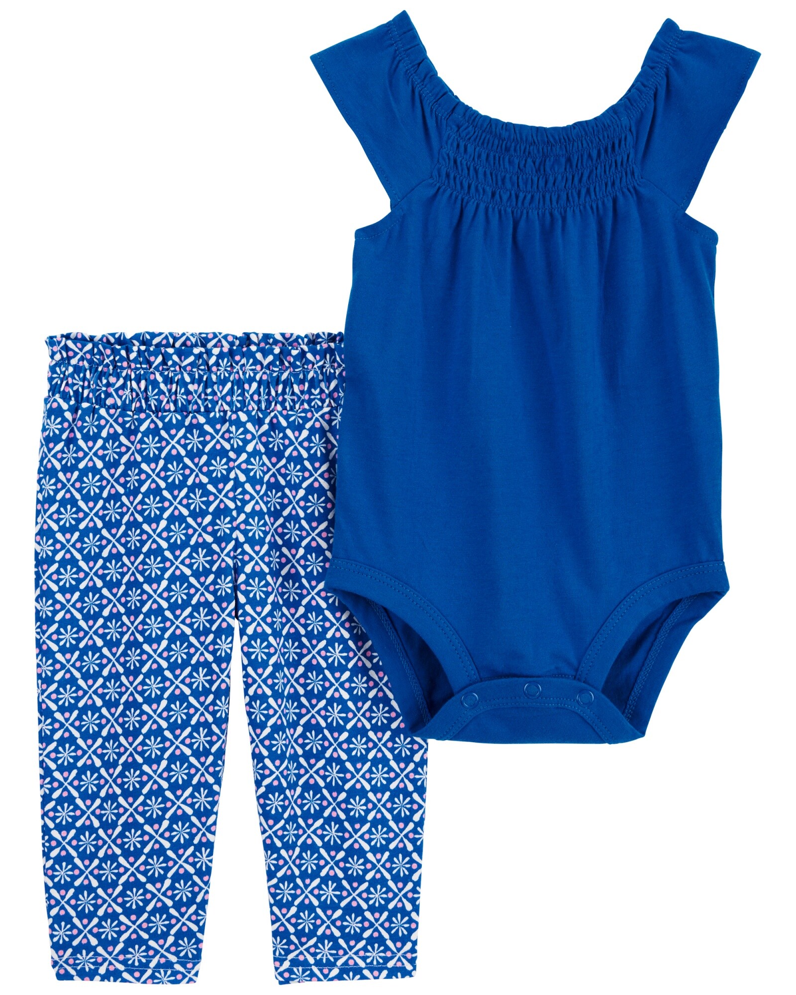 Set dos piezas de algodón, pantalón y body con fruncido, azul Sin color