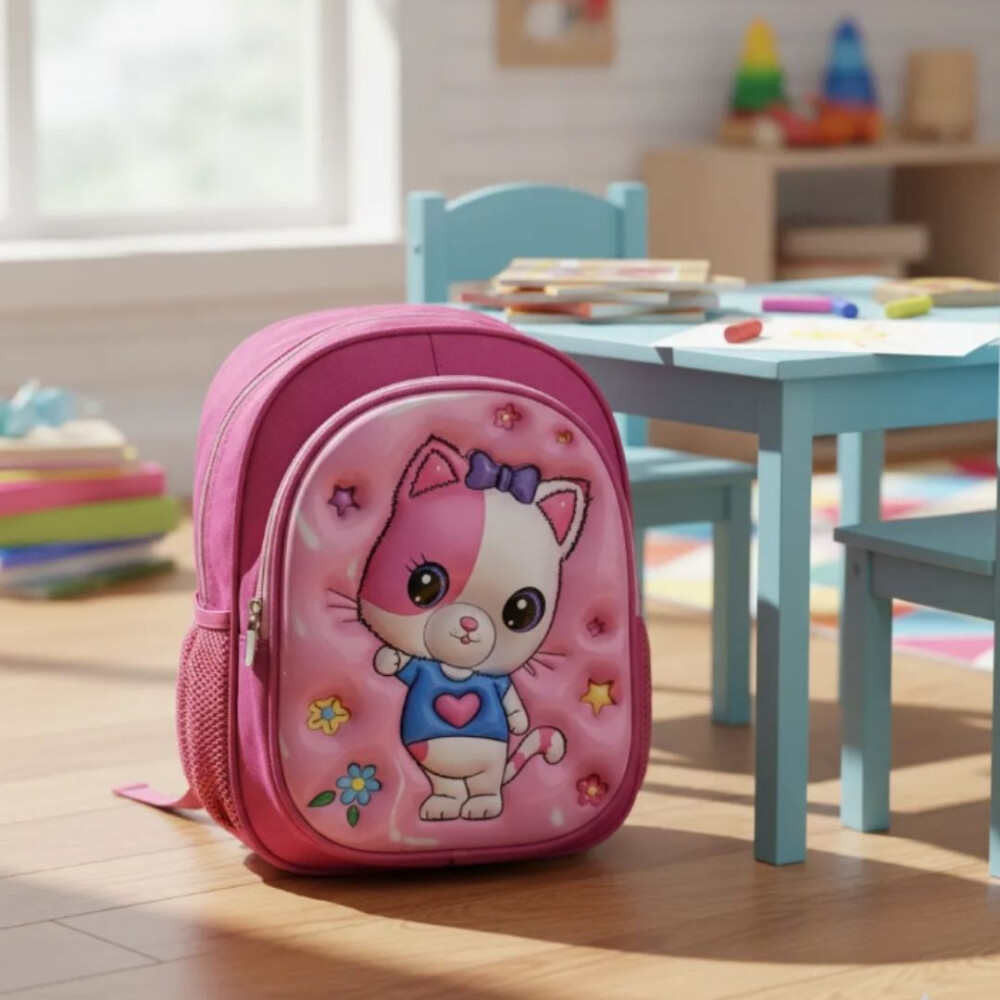 Mochila Estampada Con Relieve Pre-escolar Gatito