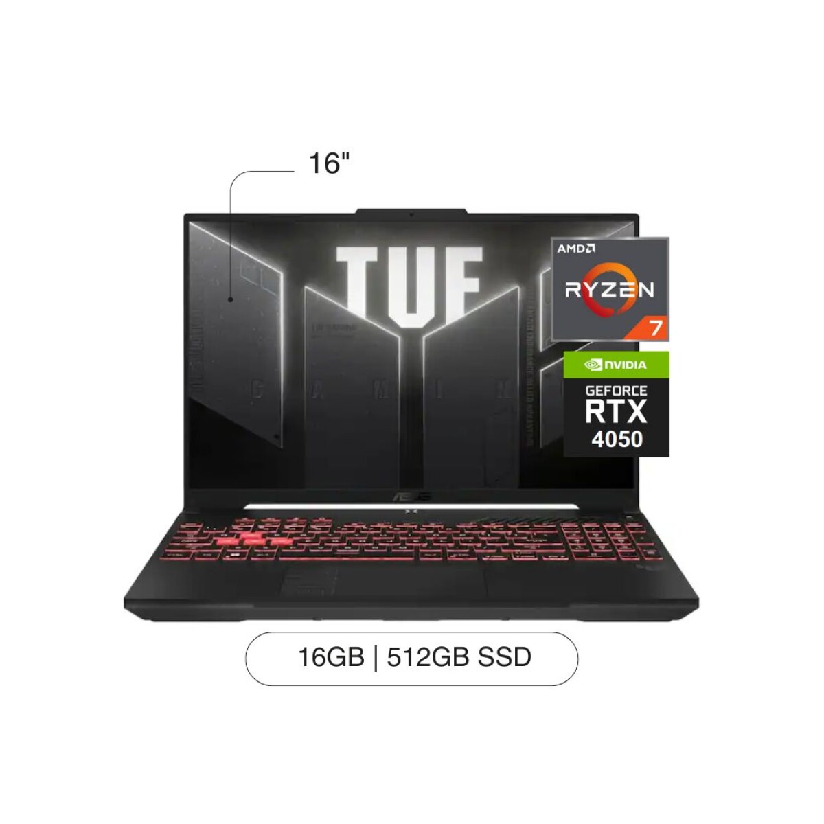 Notebook ASUS TUF A16 16' WUXGA 512GB / 16GB RAM Ryzen 7 170 RTX4050 6GB - Black 