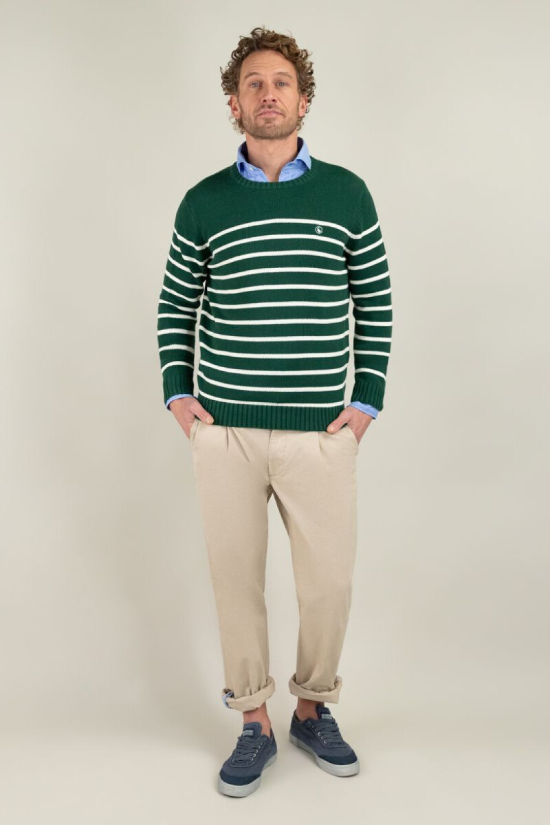 Jersey Punto Inglés El Ganso Rayas Verde Crudo