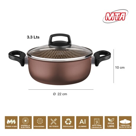 Cacerola Olla con Tapa Vidrio 22cm Antiadherente Flora MTA Chocolate