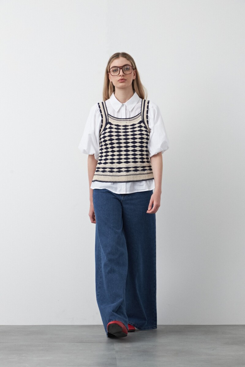 TOP EVARISTO Blanco/Azul