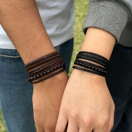 PULSERA ECO CUERO X 3 UNIDADES 13X6,8CM NEGRO