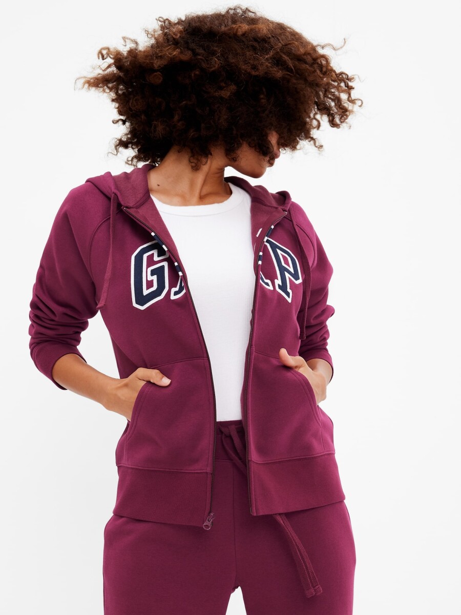 Buzo Canguro Con Cierre Logo Gap Mujer - Ruby Wine 