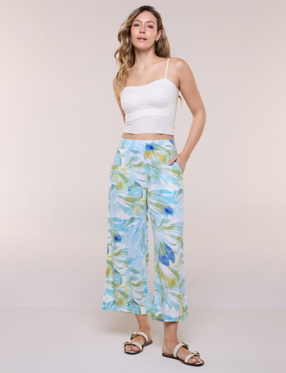 Pantalon Lino Crop - Multi/celeste 