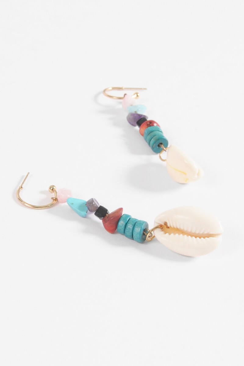 Caravanas piedras y concha dije multicolor