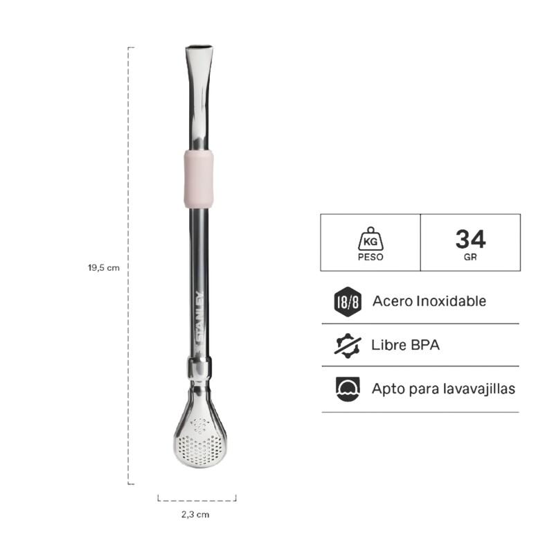 Bombilla en Acero Inoxidable Stanley Spoon Diseño de Flujo Constante Rosa