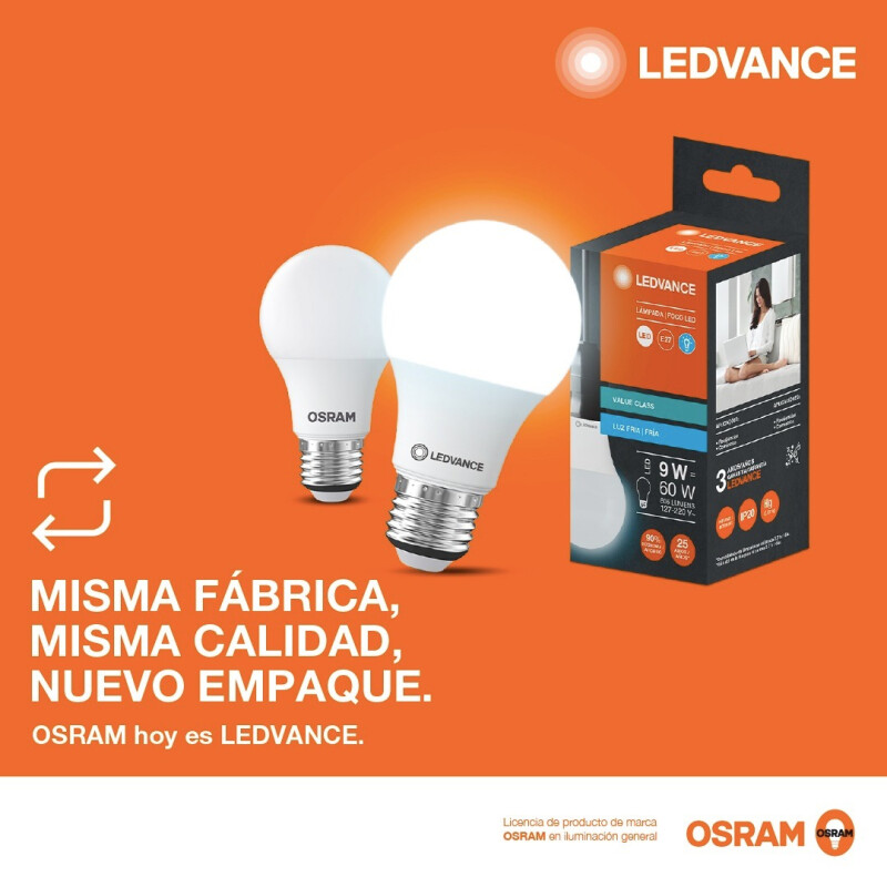 LAMPARA LED OSRAM 9W BIV G8 Lámpara LED E27 9W Luz Fría OSRAM