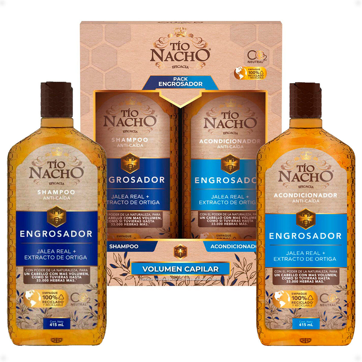 Pack Shampoo y Acondicionador Engrosador Jalea Real y Extracto de Ortiga Tío Nacho de 415 ML 