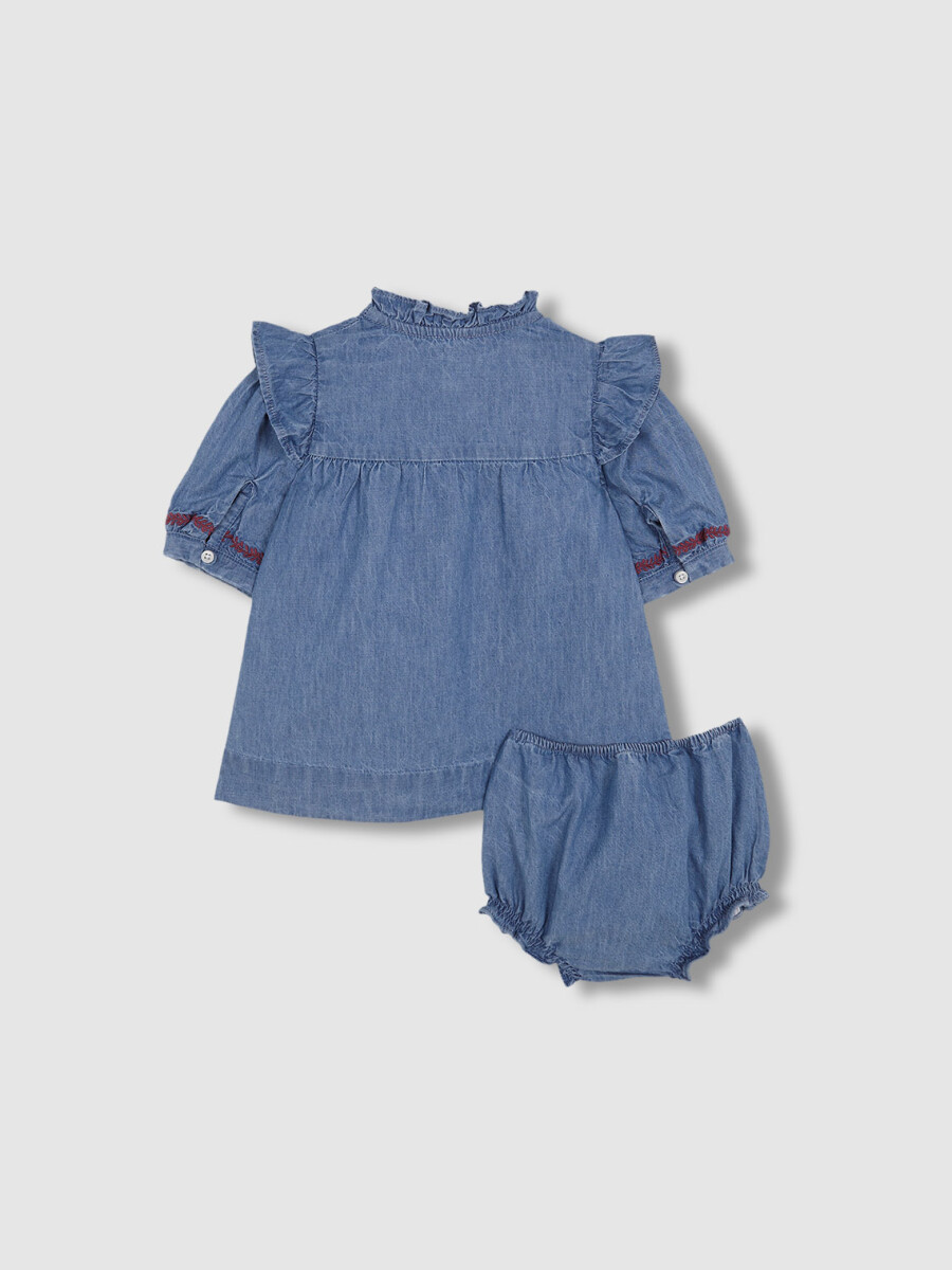 Vestido Vaquero Con Bordados Azul Claro