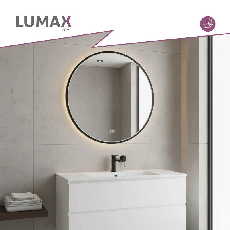 Espejo Lumax Doddy marco redondo con desempañador y luz 60cm Negro