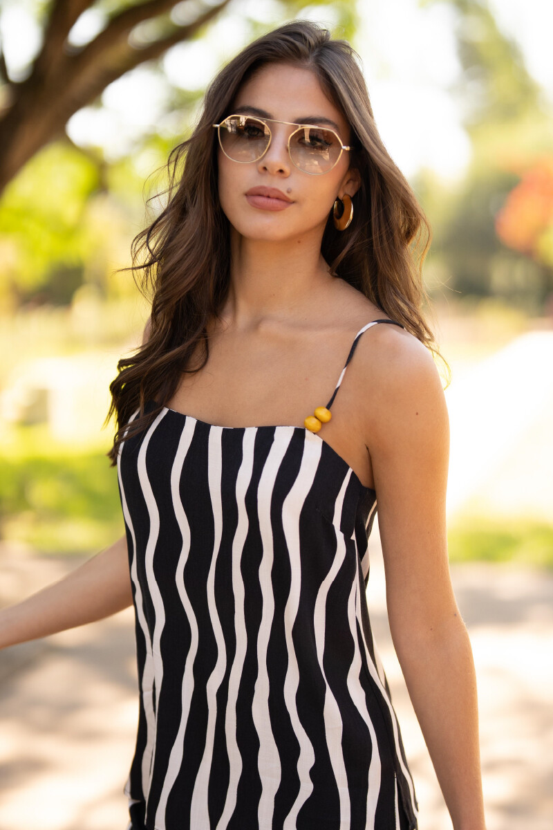 BLUSA C668C/26 TIRAS SPAGUETTI CON CANUTILLOS DE MADERA Negro