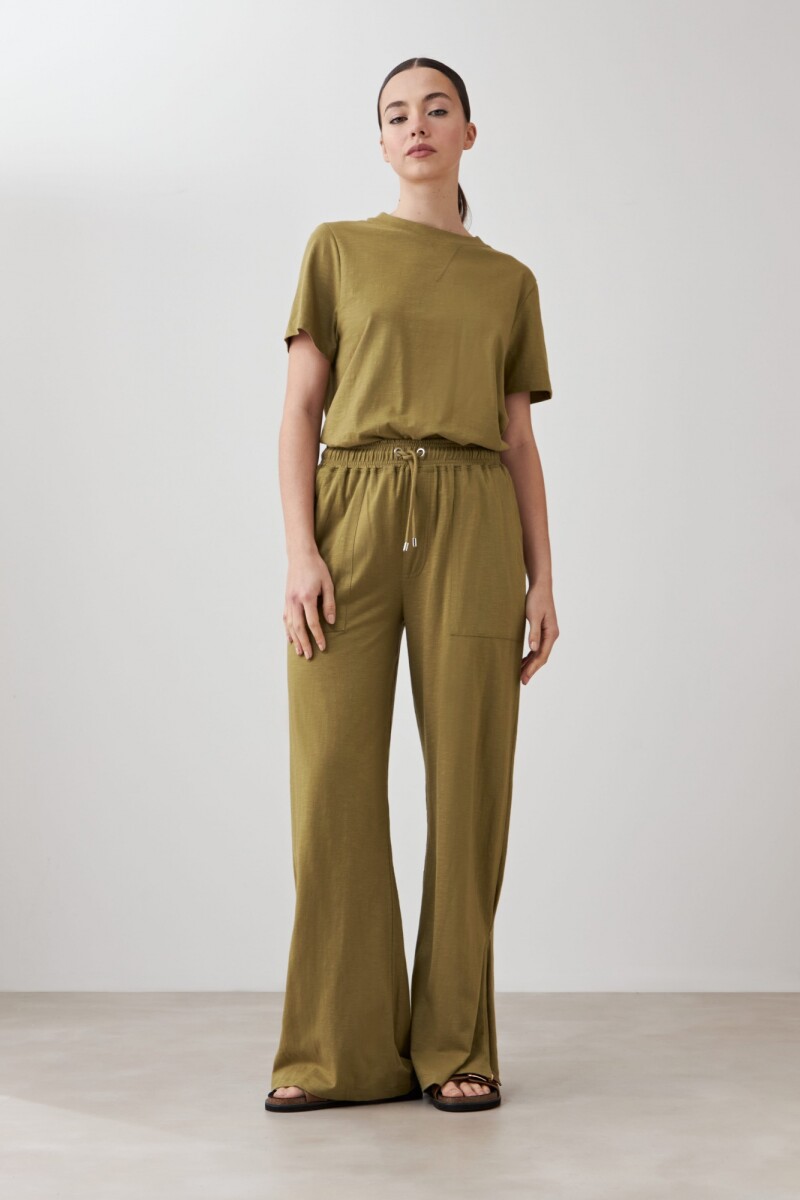 Pantalón con pretina elastizada verde oliva