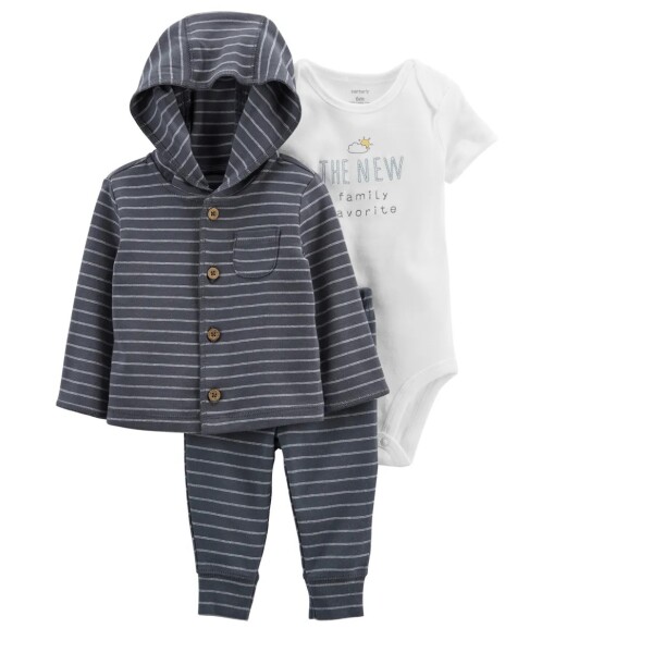 Conjunto Algodón 3 piezas Gris Striped Conjunto Algodón 3 piezas Gris Striped