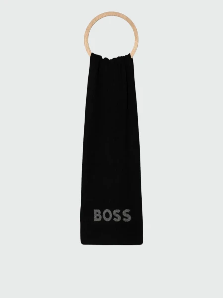 BOSS Bufanda de Lana con Etiqueta de Logo de Cuero Sintético 0