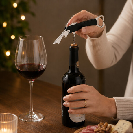 Sacacorchos 3 En 1 Para Vino | Abridor De Botellas Y Cortacápsulas - Mango Negro Sacacorchos 3 En 1 Para Vino | Abridor De Botellas Y Cortacápsulas - Mango Negro