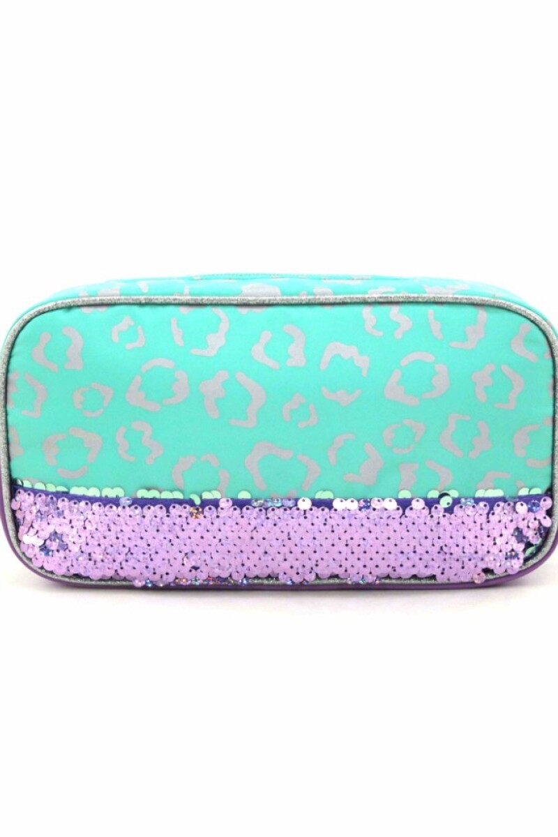 Cartuchera animal print con lentejuelas Verde agua