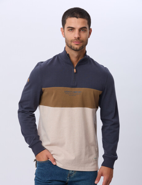 REMERA POLO RAYADA DE ALGODÓN Azul