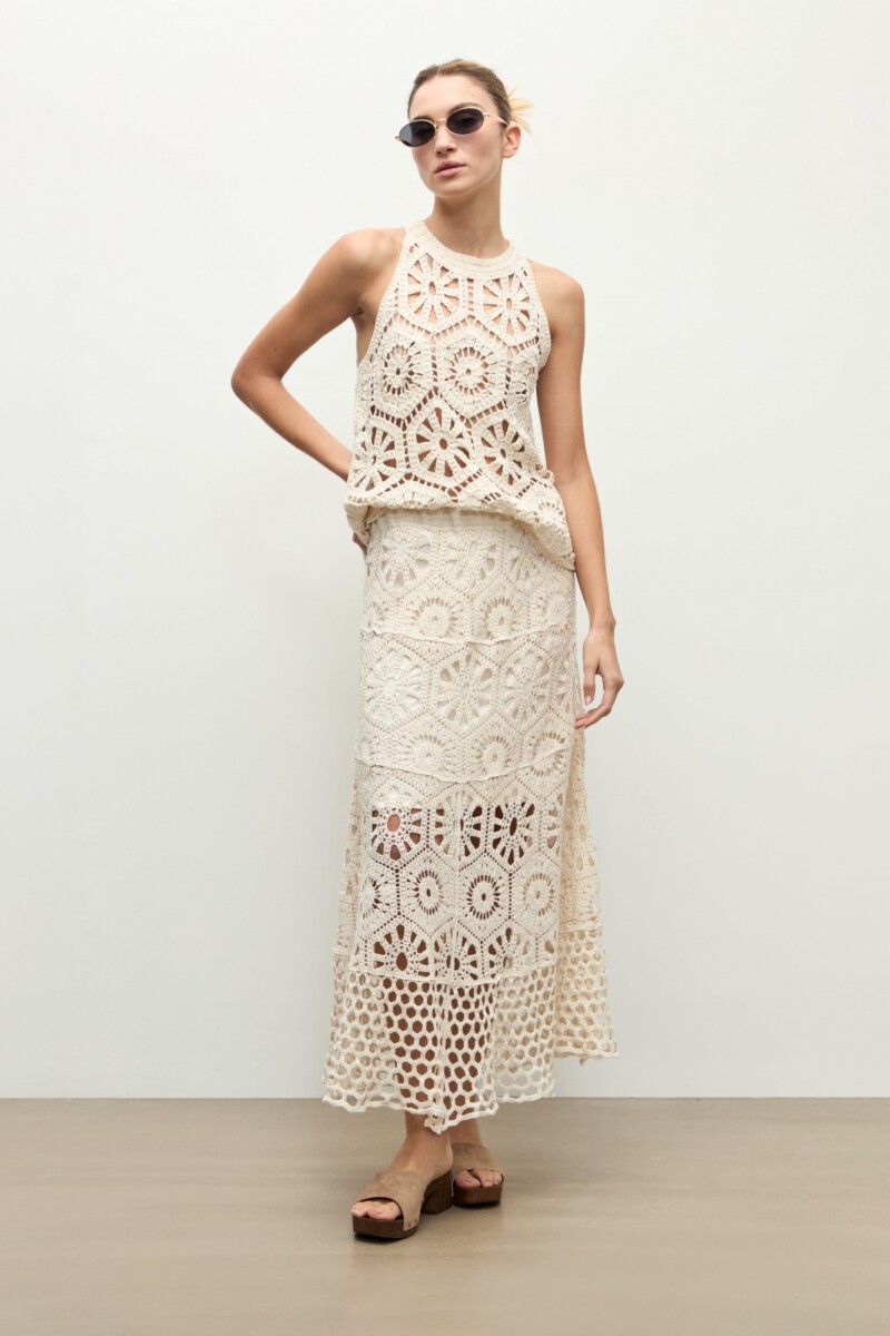 Falda tejida crochet beige melange