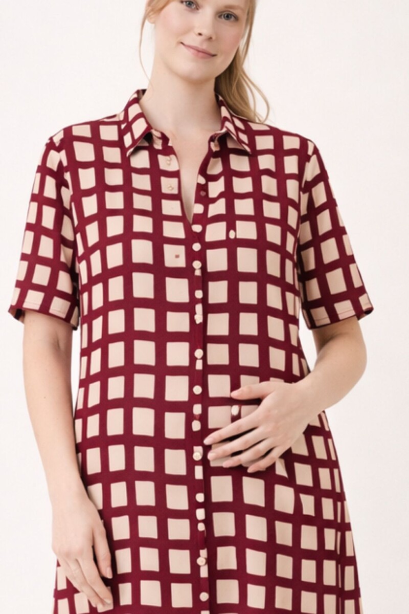Camisa Maternal Pupa – Viscosa suave con bolsillos prácticos Estampa Borgoña